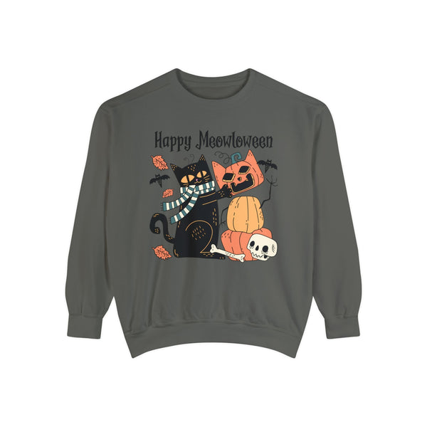 Cute Black Cat Halloween Sweatshirt - Pumpkin Stack & Scarf Cozy Cat Graphic Sweater