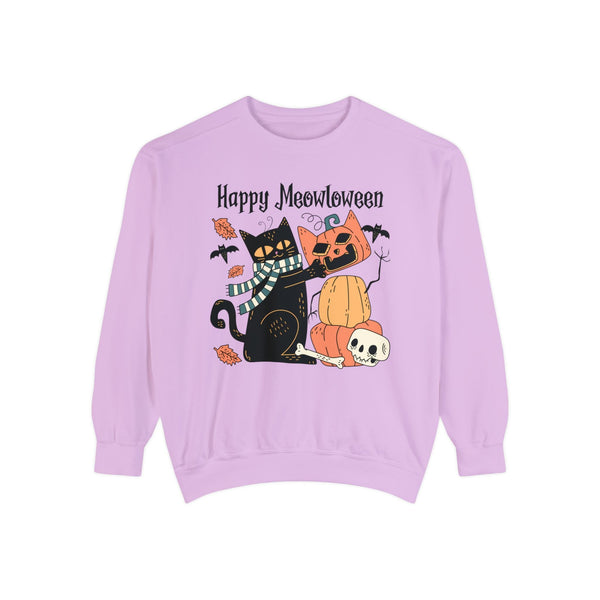 Cute Black Cat Halloween Sweatshirt - Pumpkin Stack & Scarf Cozy Cat Graphic Sweater