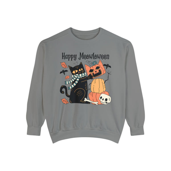 Cute Black Cat Halloween Sweatshirt - Pumpkin Stack & Scarf Cozy Cat Graphic Sweater