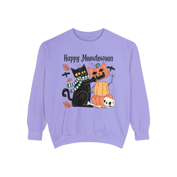 Cute Black Cat Halloween Sweatshirt - Pumpkin Stack & Scarf Cozy Cat Graphic Sweater