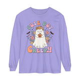 Cute But Creepy Halloween Long Sleeve T-Shirt - Floral Ghost with Pumpkin Graphic Tee