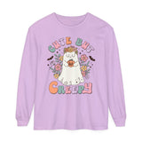 Cute But Creepy Halloween Long Sleeve T-Shirt - Floral Ghost with Pumpkin Graphic Tee