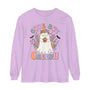 Cute But Creepy Halloween Long Sleeve T-Shirt - Floral Ghost with Pumpkin Graphic Tee