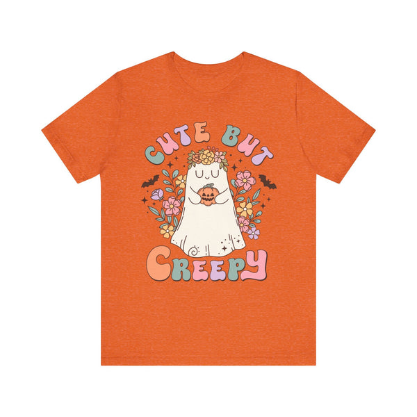 Cute But Creepy Halloween Shirt - Floral Ghost with Pumpkin Graphic Tee