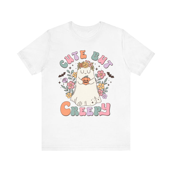 Cute But Creepy Halloween Shirt - Floral Ghost with Pumpkin Graphic Tee