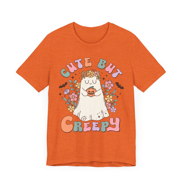 Cute But Creepy Halloween Shirt - Floral Ghost with Pumpkin Graphic Tee