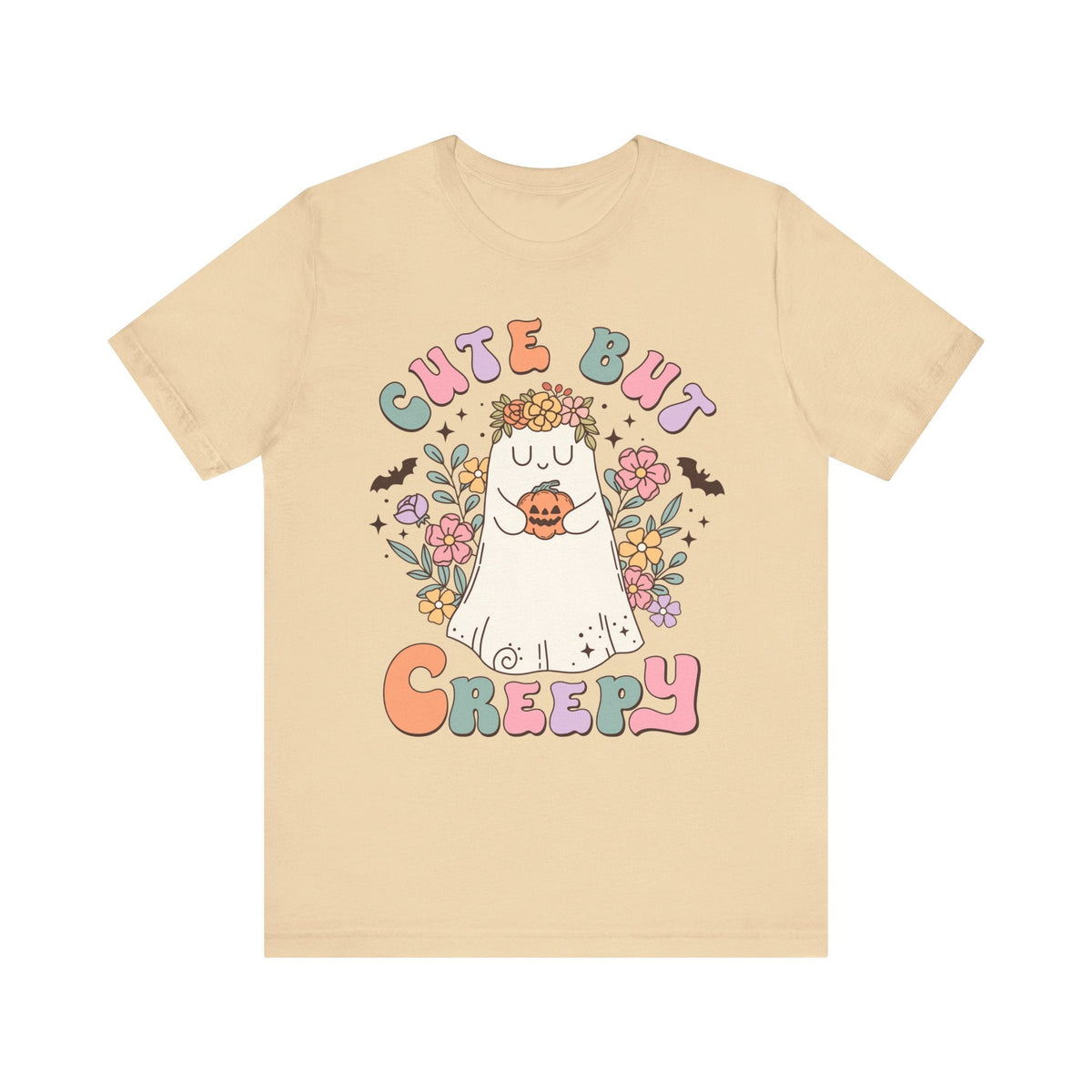 Cute But Creepy Halloween Shirt - Floral Ghost with Pumpkin Graphic Tee