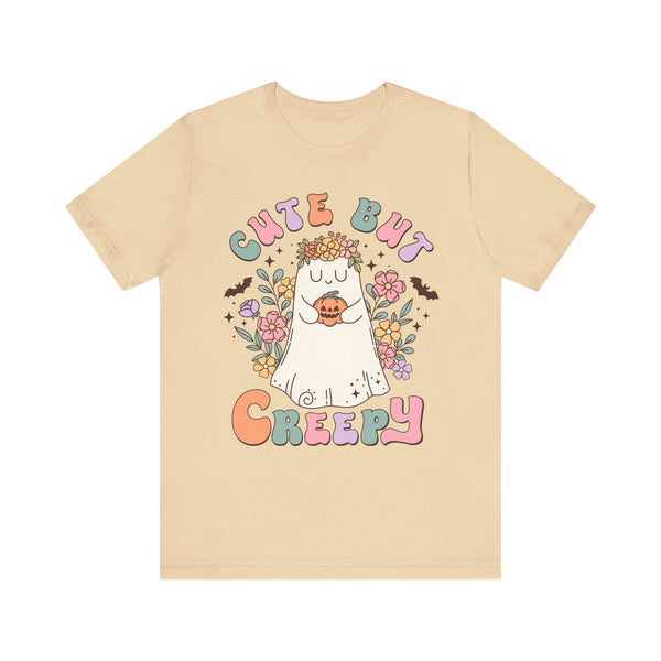 Cute But Creepy Halloween Shirt - Floral Ghost with Pumpkin Graphic Tee