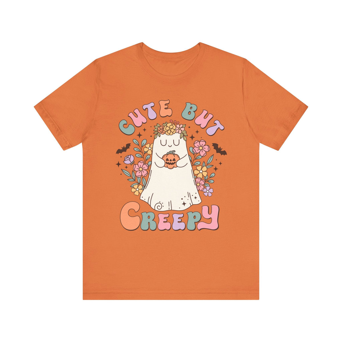 Cute But Creepy Halloween Shirt - Floral Ghost with Pumpkin Graphic Tee