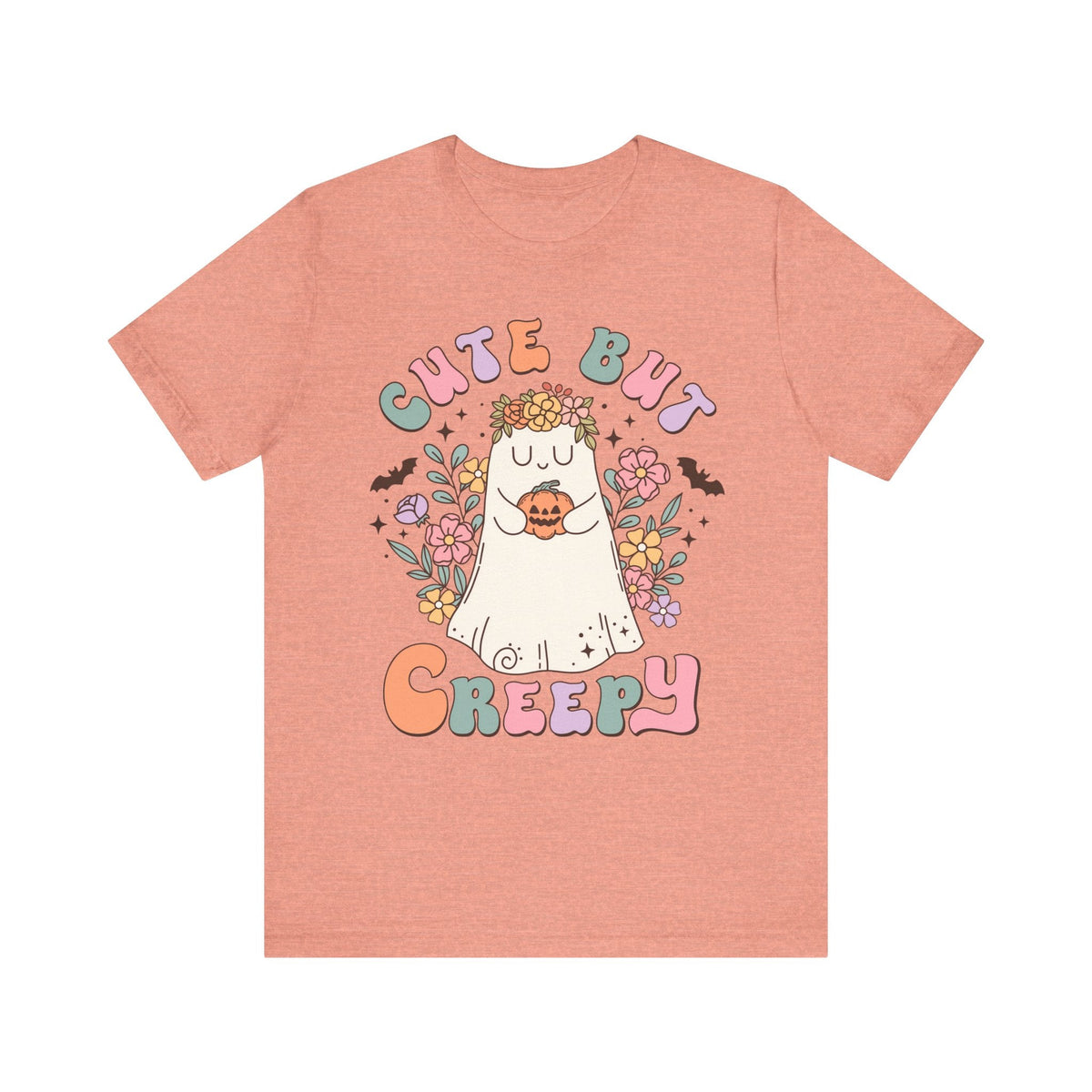 Cute But Creepy Halloween Shirt - Floral Ghost with Pumpkin Graphic Tee