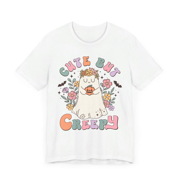 Cute But Creepy Halloween Shirt - Floral Ghost with Pumpkin Graphic Tee