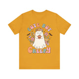 Cute But Creepy Halloween Shirt - Floral Ghost with Pumpkin Graphic Tee