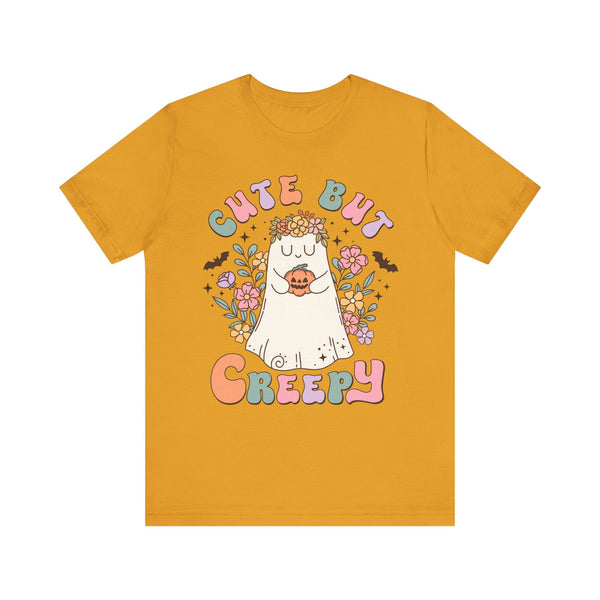 Cute But Creepy Halloween Shirt - Floral Ghost with Pumpkin Graphic Tee