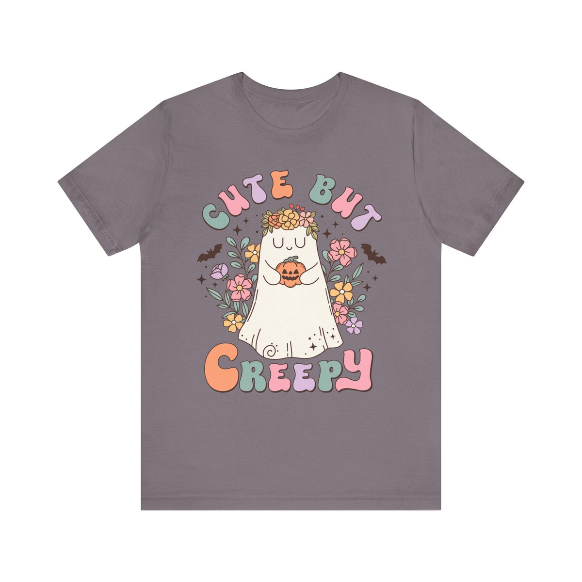 Cute But Creepy Halloween Shirt - Floral Ghost with Pumpkin Graphic Tee