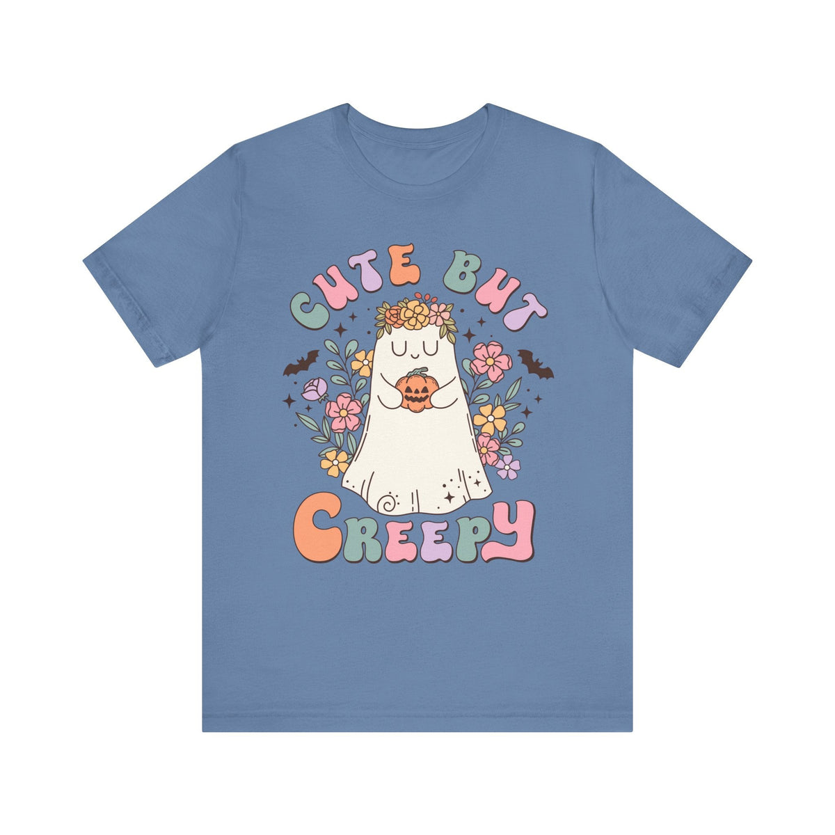 Cute But Creepy Halloween Shirt - Floral Ghost with Pumpkin Graphic Tee