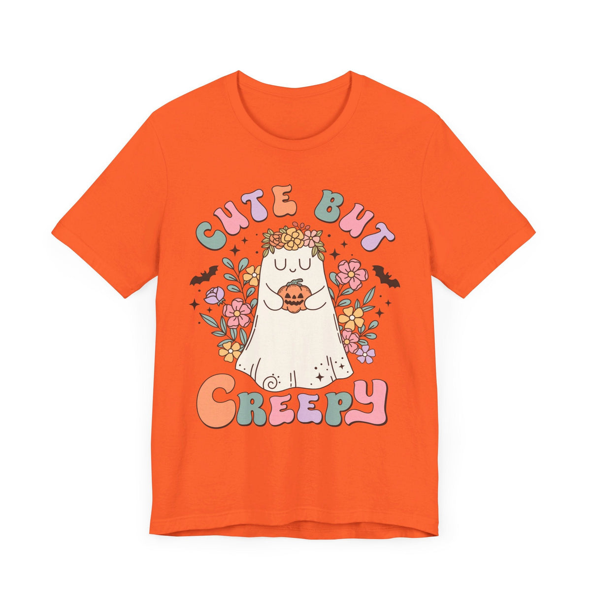 Cute But Creepy Halloween Shirt - Floral Ghost with Pumpkin Graphic Tee