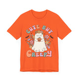 Cute But Creepy Halloween Shirt - Floral Ghost with Pumpkin Graphic Tee