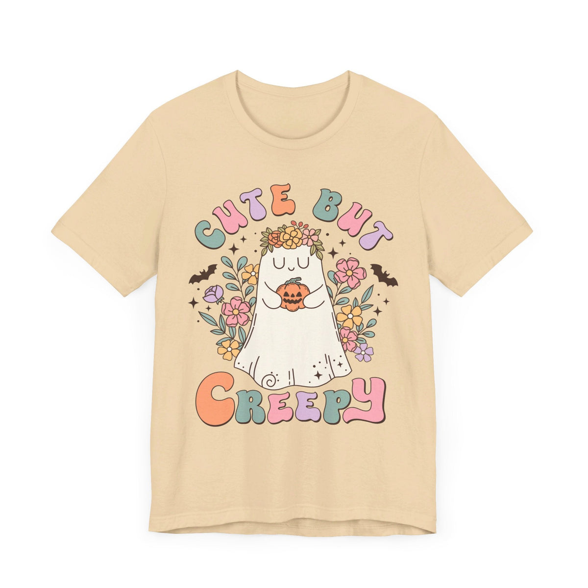 Cute But Creepy Halloween Shirt - Floral Ghost with Pumpkin Graphic Tee