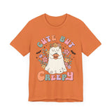 Cute But Creepy Halloween Shirt - Floral Ghost with Pumpkin Graphic Tee