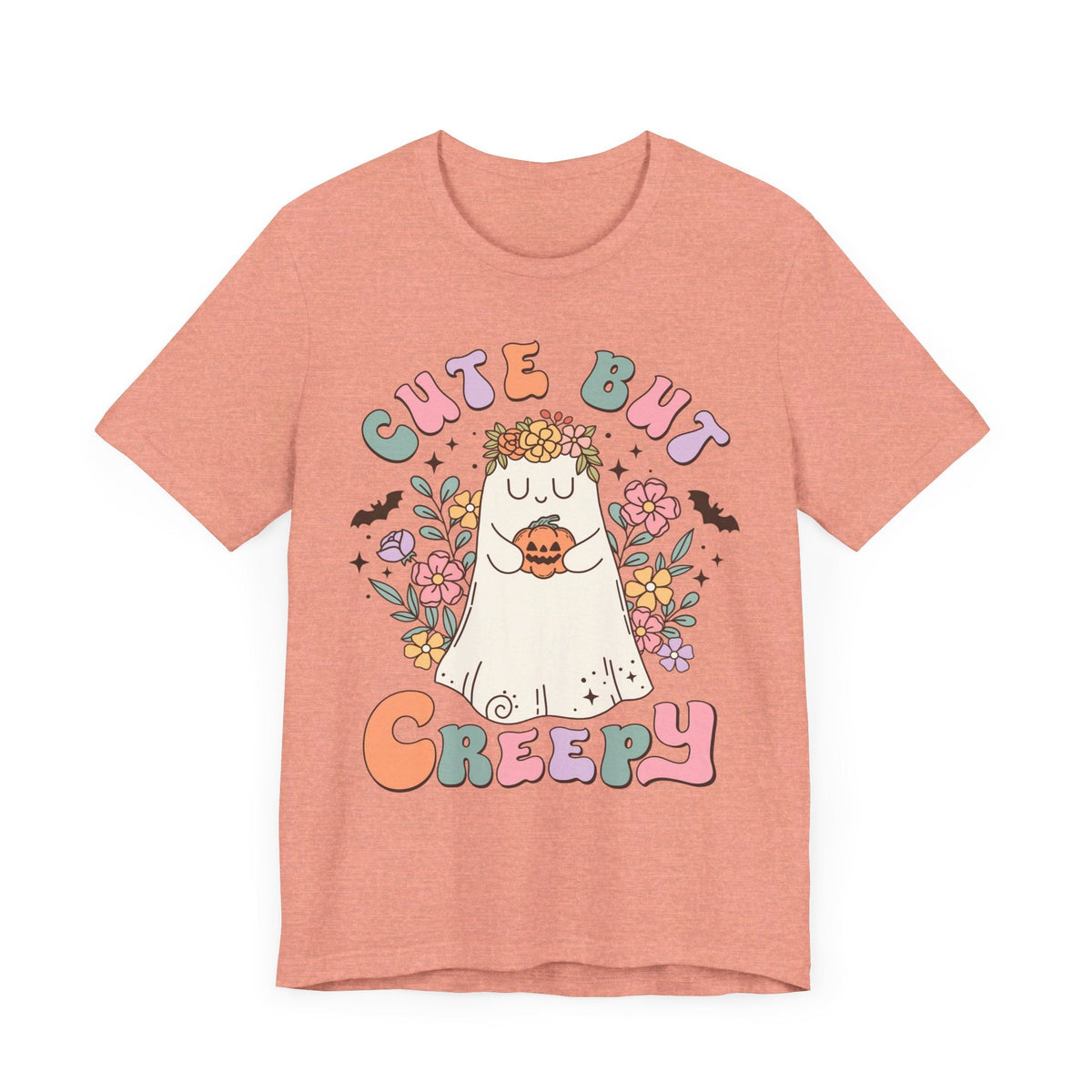 Cute But Creepy Halloween Shirt - Floral Ghost with Pumpkin Graphic Tee