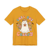 Cute But Creepy Halloween Shirt - Floral Ghost with Pumpkin Graphic Tee