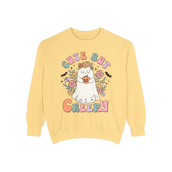 Cute But Creepy Halloween Sweatshirt - Floral Ghost with Pumpkin Graphic Sweater