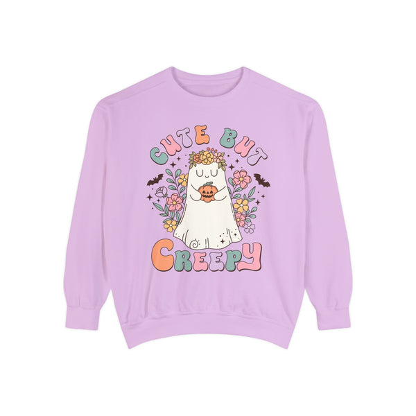 Cute But Creepy Halloween Sweatshirt - Floral Ghost with Pumpkin Graphic Sweater