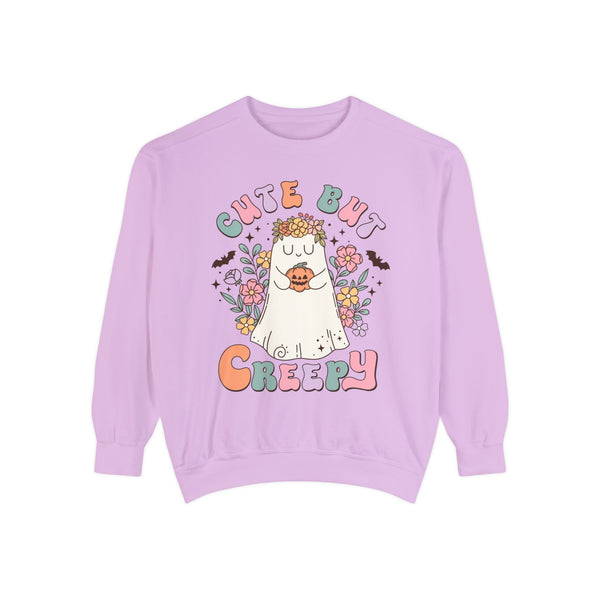 Cute But Creepy Halloween Sweatshirt - Floral Ghost with Pumpkin Graphic Sweater