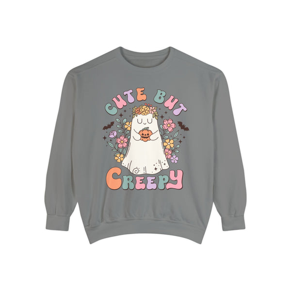 Cute But Creepy Halloween Sweatshirt - Floral Ghost with Pumpkin Graphic Sweater