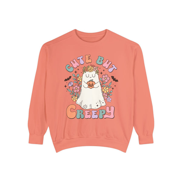 Cute But Creepy Halloween Sweatshirt - Floral Ghost with Pumpkin Graphic Sweater