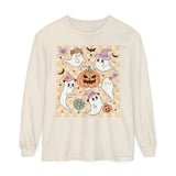 Cute Ghosts and Pumpkins Halloween Long Sleeve T-Shirt - Checkered Vintage Graphic Tee