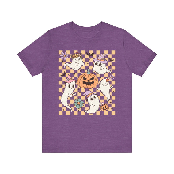 Cute Ghosts and Pumpkins Halloween Shirt - Checkered Vintage Graphic Tee