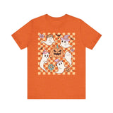 Cute Ghosts and Pumpkins Halloween Shirt - Checkered Vintage Graphic Tee