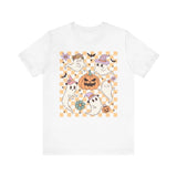 Cute Ghosts and Pumpkins Halloween Shirt - Checkered Vintage Graphic Tee
