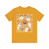 Cute Ghosts and Pumpkins Halloween Shirt - Checkered Vintage Graphic Tee