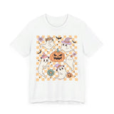 Cute Ghosts and Pumpkins Halloween Shirt - Checkered Vintage Graphic Tee