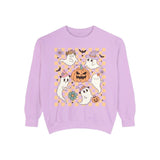 Cute Ghosts and Pumpkins Halloween Sweatshirt - Checkered Vintage Graphic Sweater