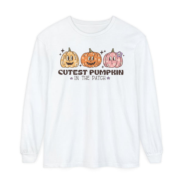 Cutest Pumpkin in the Patch Halloween Long Sleeve T-Shirt - Cute Trio Pumpkins Graphic Tee