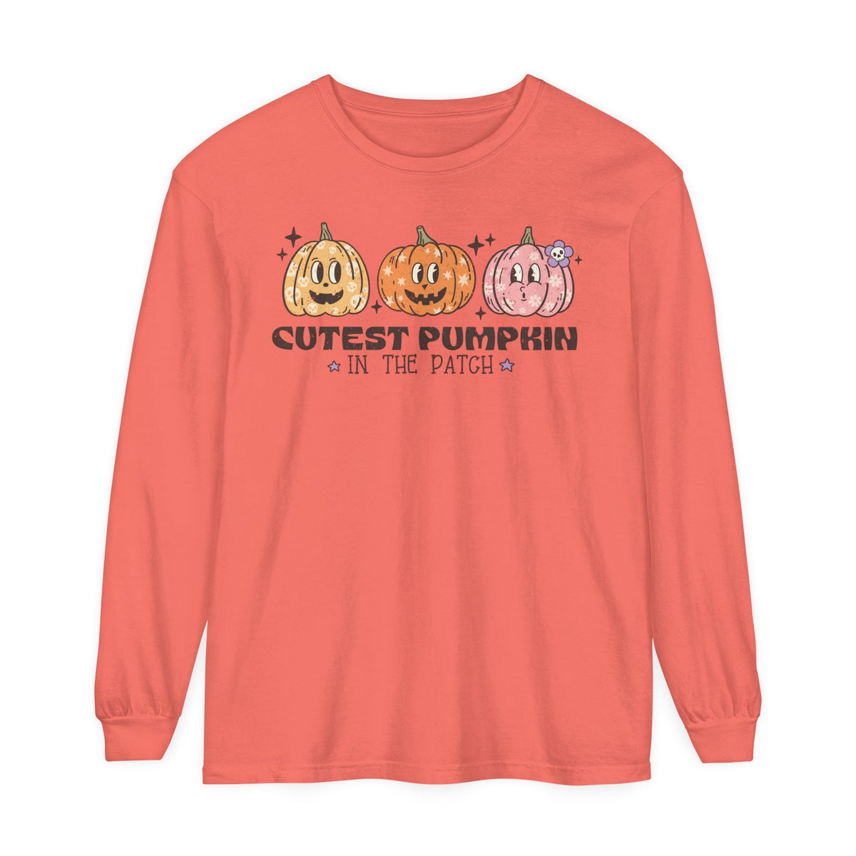 Cutest Pumpkin in the Patch Halloween Long Sleeve T-Shirt - Cute Trio Pumpkins Graphic Tee