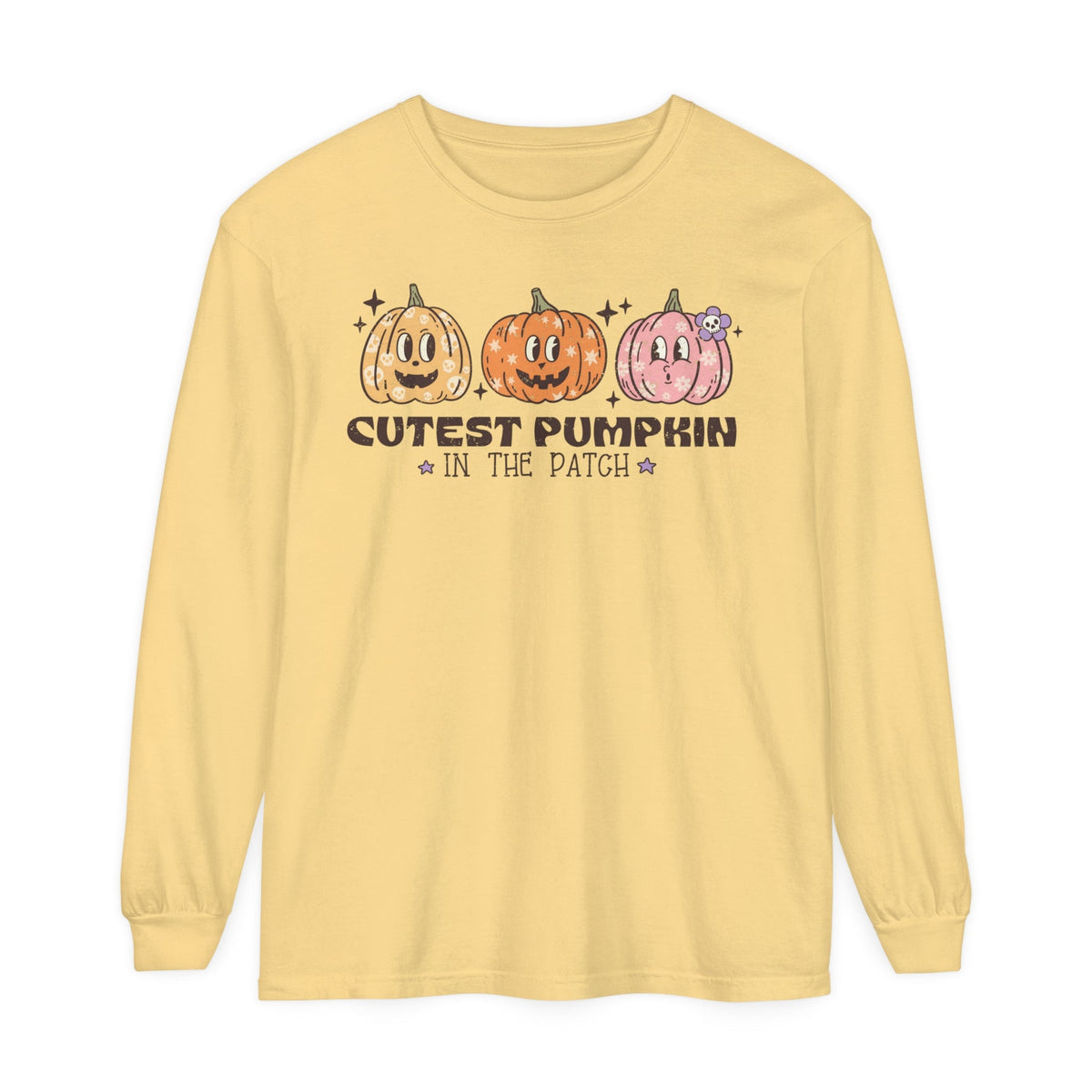 Cutest Pumpkin in the Patch Halloween Long Sleeve T-Shirt - Cute Trio Pumpkins Graphic Tee