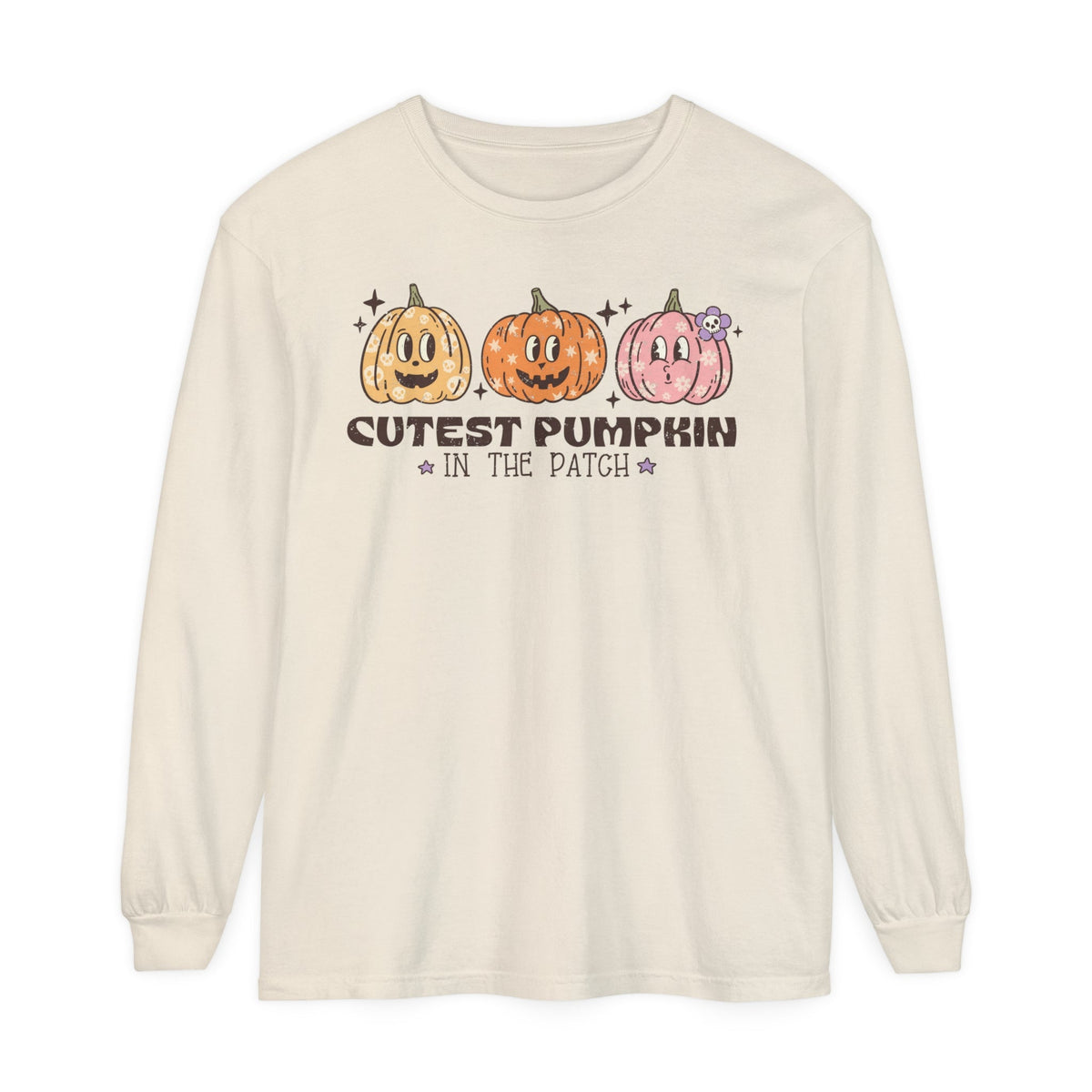 Cutest Pumpkin in the Patch Halloween Long Sleeve T-Shirt - Cute Trio Pumpkins Graphic Tee