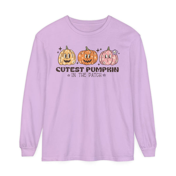 Cutest Pumpkin in the Patch Halloween Long Sleeve T-Shirt - Cute Trio Pumpkins Graphic Tee