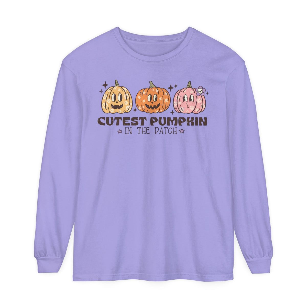 Cutest Pumpkin in the Patch Halloween Long Sleeve T-Shirt - Cute Trio Pumpkins Graphic Tee