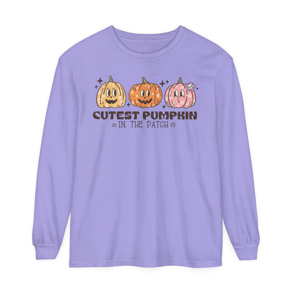 Cutest Pumpkin in the Patch Halloween Long Sleeve T-Shirt - Cute Trio Pumpkins Graphic Tee