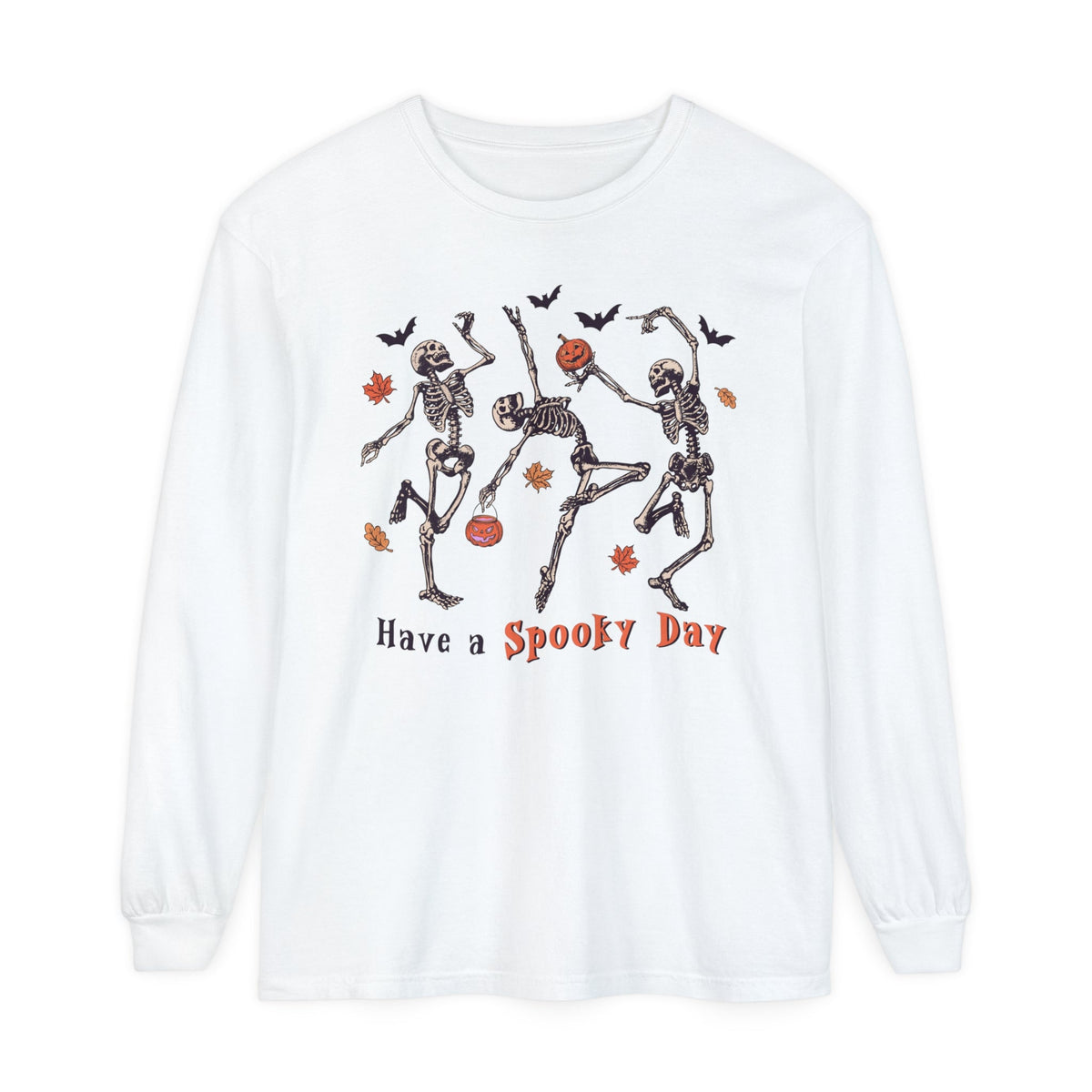 Dancing Skeletons Halloween Long Sleeve T-Shirt - 'Have A Spooky Day' Retro Spooky Tee