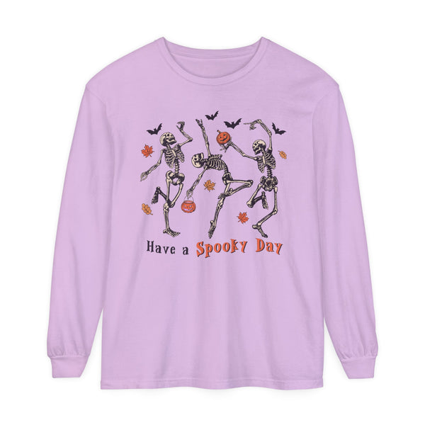 Dancing Skeletons Halloween Long Sleeve T-Shirt - 'Have A Spooky Day' Retro Spooky Tee