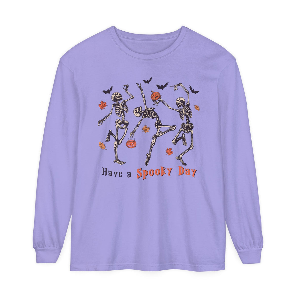 Dancing Skeletons Halloween Long Sleeve T-Shirt - 'Have A Spooky Day' Retro Spooky Tee