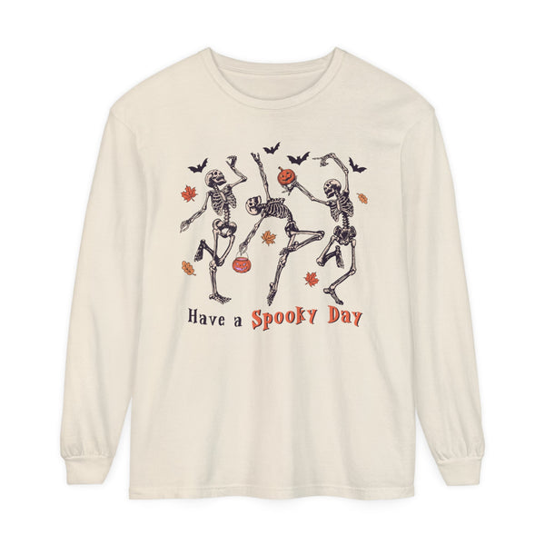 Dancing Skeletons Halloween Long Sleeve T-Shirt - 'Have A Spooky Day' Retro Spooky Tee