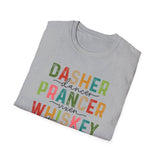 Dasher Dancer Prancer Vixen - Holiday Drink Graphic Tee, Funny Christmas Shirt, Whiskey Tequila Vodka Design, Festive