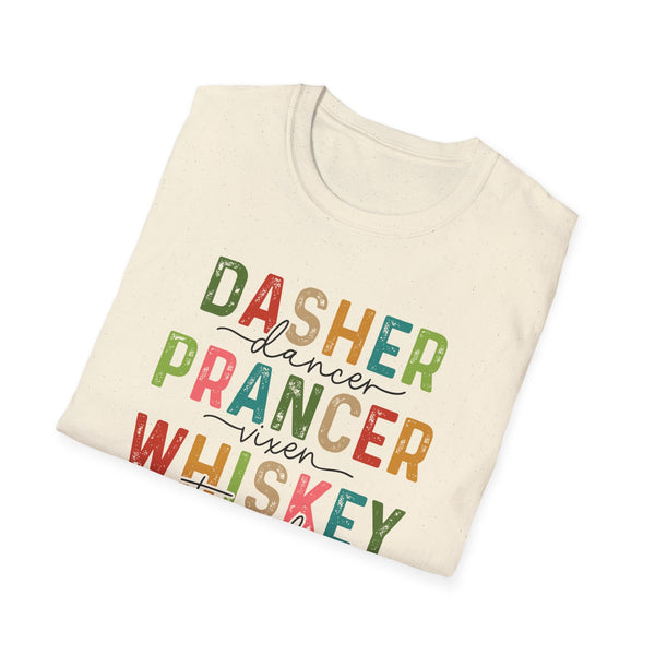 Dasher Dancer Prancer Vixen - Holiday Drink Graphic Tee, Funny Christmas Shirt, Whiskey Tequila Vodka Design, Festive